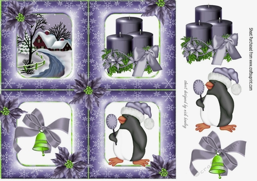 Christmas window with purple embelishments 8x8