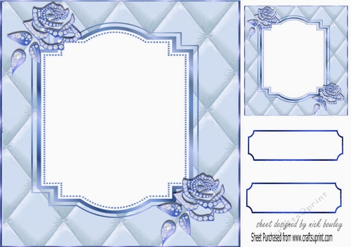 Pretty diamante rose corners with blue quilt frame 8x8