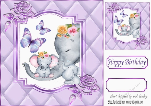 Pretty diamante rose corners with elephant purple quilt  & unicorn 8x8