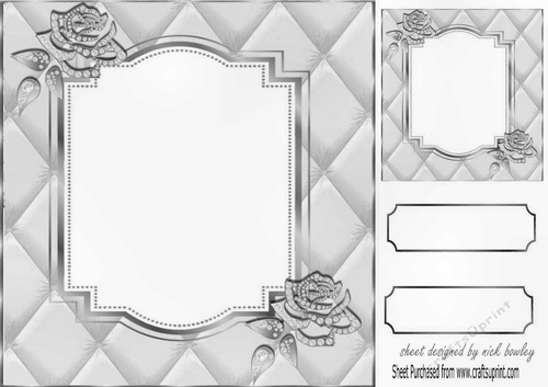 Pretty diamante rose corners with silver quilt card front frame 8x8