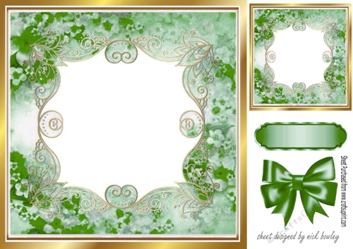 Pretty gold scroll forest floral card front with bow 8x8