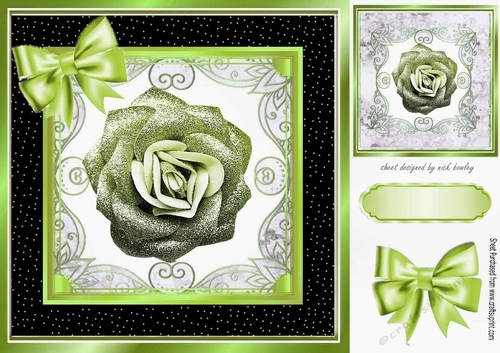 Pretty green glitter rose in ornate black/gold frame 8x8