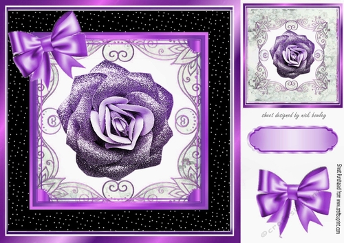 Pretty purple glitter rose in ornate black/gold frame 8x8