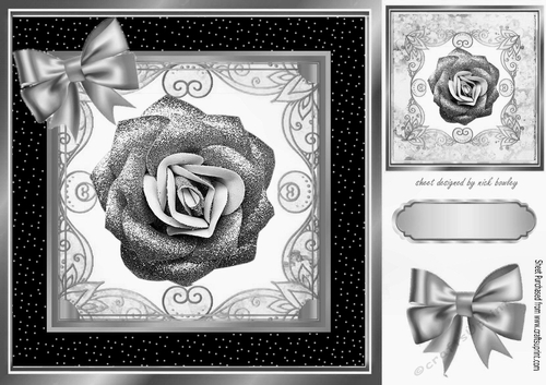 Pretty silver glitter rose in ornate black/gold frame 8x8