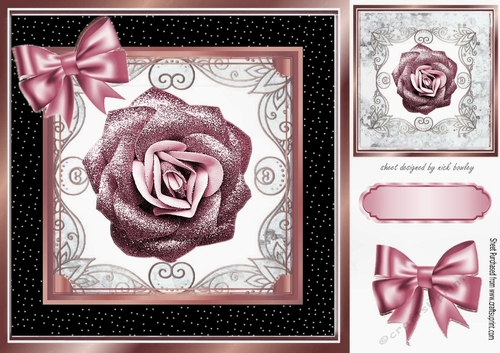 Pretty blush glitter rose in ornate black/gold frame 8x8