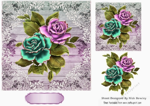 Lovely roses on rainbow wood and lace 7x7 frame (two)