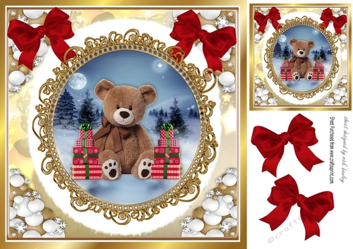 Cute teddy with presents snowball frame with red bows 8x8 (seven))