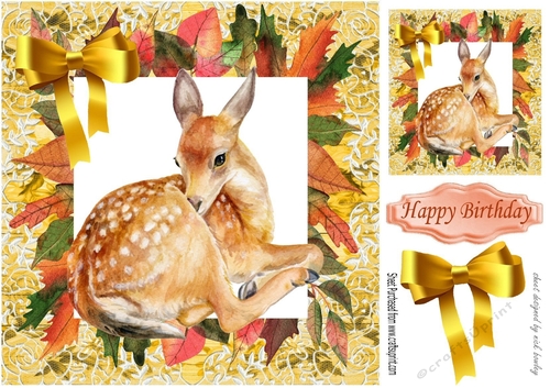 Pretty deer in autumn leaf 8x8 frame with bow