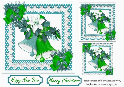 Pretty festive bells and christmas bow card front 7x7 (two)