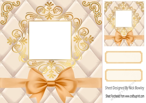 Gold Quilt Effect With Elegance 8x8 with bow, card front