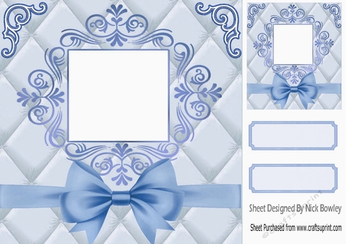 Blue Quilt Effect With Elegance 8x8 with bow, card front