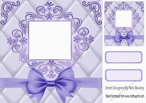 Purple Quilt Effect With Elegance 8x8 with bow, card front