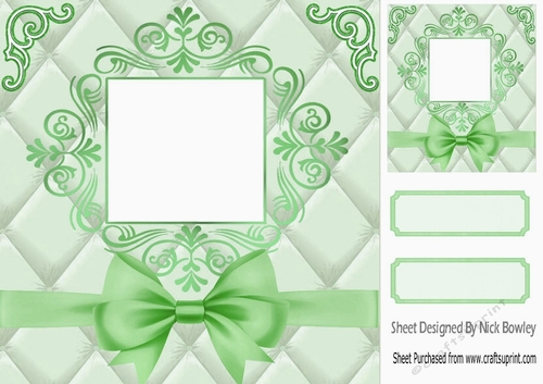 Green Quilt Effect With Elegance 8x8 with bow, card front