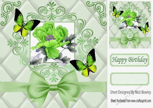 pretty green flower with butterflies in elegant frame with bow 8x8