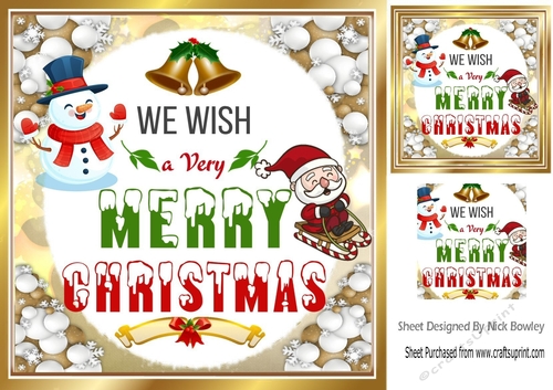 Lovely Snowman & jolly santa in snowball 8x8 frame