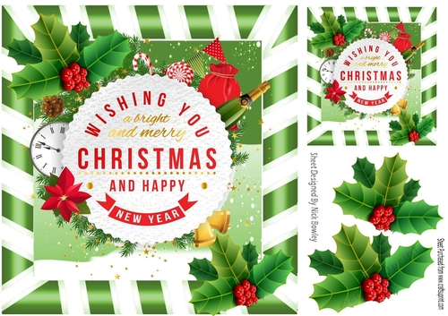 A Bright & Merry Christmas in green striped 8x8 frame with holly