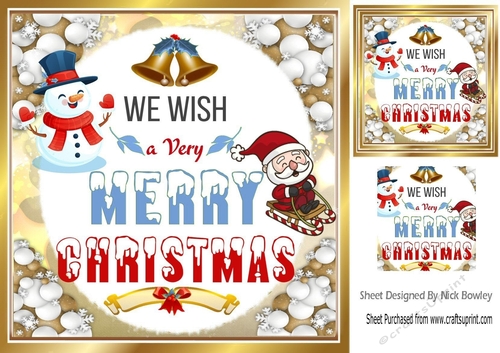 Lovely Snowman & jolly santa in snowball 8x8 frame (blue)