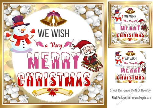 Lovely Snowman & jolly santa in snowball 8x8 frame (pink)