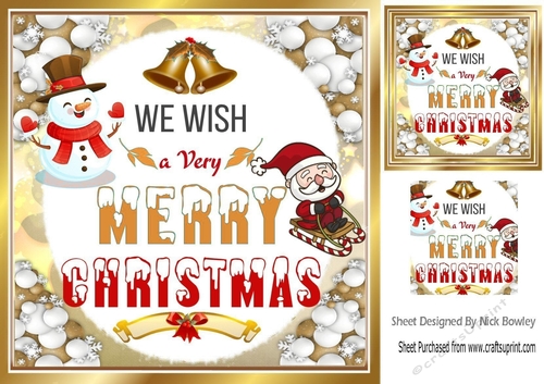 Lovely Snowman & jolly santa in snowball 8x8 frame (gold)