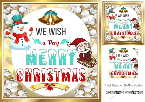 Lovely Snowman & jolly santa in snowball 8x8 frame (turq)