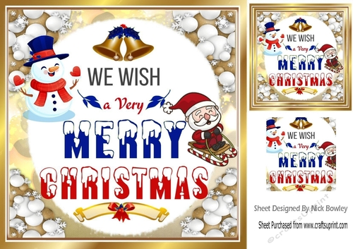 Lovely Snowman & jolly santa in snowball 8x8 frame (royal blue)