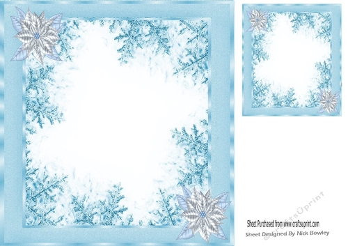 Card front  with ice blue poinsettias 8x8