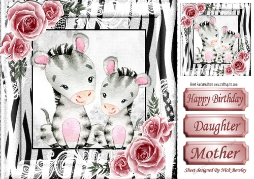 Cute pair of zebras rin watercolour in stripe Zebra frame with lace 8x8