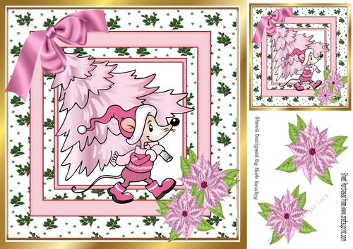 Cute little mouse carrying a pink christmas tree 8x8