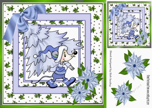 Cute little mouse carrying a blue christmas tree 8x8