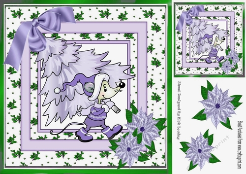 Cute little mouse carrying a purple christmas tree 8x8