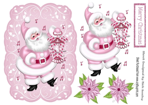 Lovely santa . pink poinsettias on a pretty scroll topper 