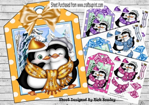  4 Lovely cuddle penguins with spot tags and bows toppers mini kit