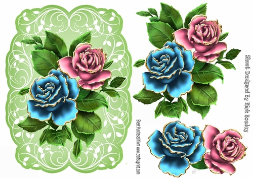 pretty roses gold edge, on a  green leaf topper 