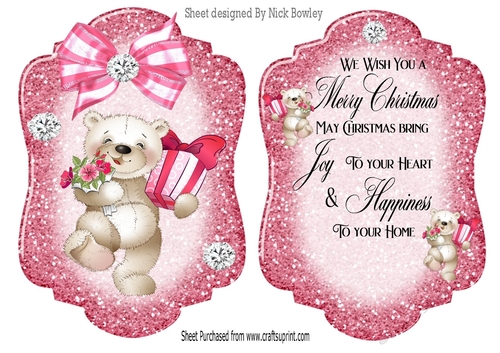 Lovely Teddy with presents and bow Card front & insert A5