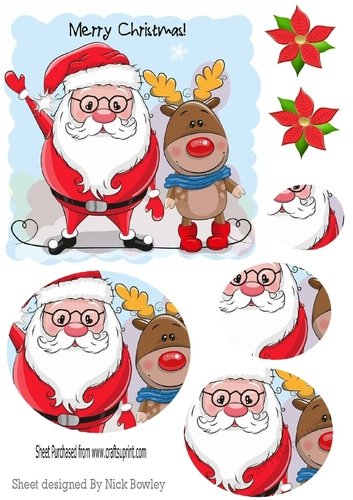 Lovely Santa and reindeer doing a dance oval pyramids