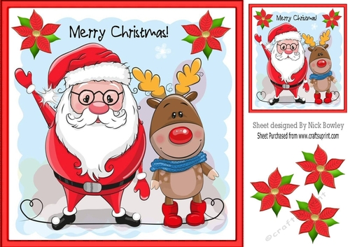 Lovely Santa and reindeer doing a dance 8x8