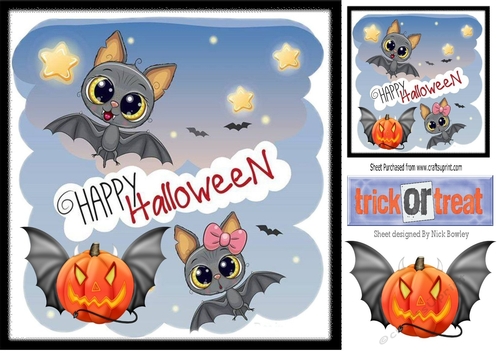 Halloween Bats with pumpkin 8x8