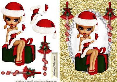 Little Lady in Santa Suit Sitting on Presents