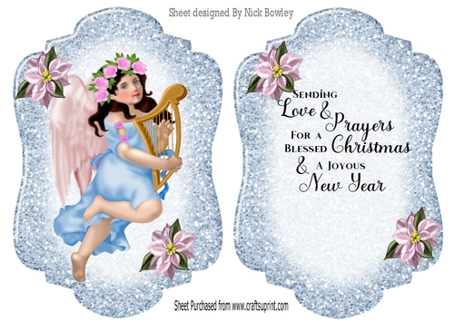 Christmas Angel Blue card front A5 with  Blessed verse
