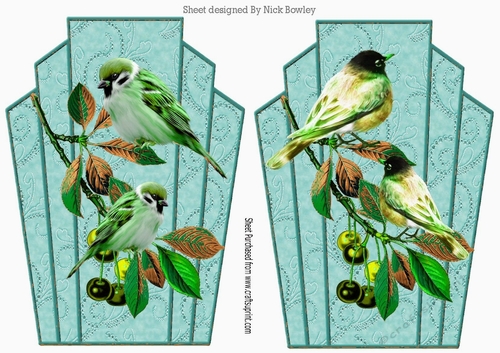 Two pretty ornate toppers in turq with lace , birds and berries