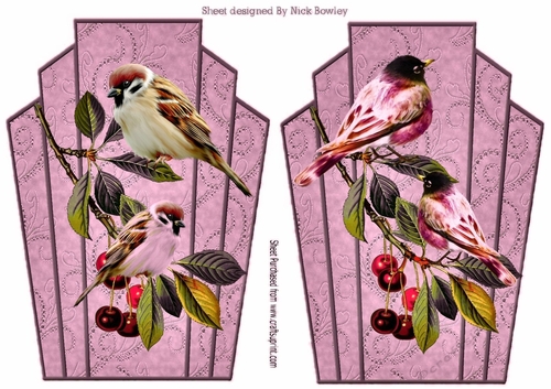 Two pretty ornate toppers in pink with lace , birds and berries