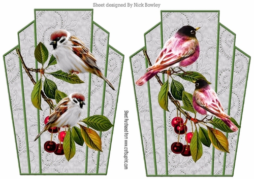 Two pretty ornate toppers in silver with lace , birds and berries