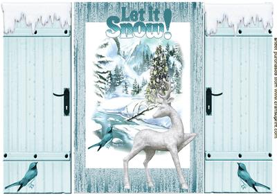 Snowy Scene with Reindeer & Little Bird, Gatefold