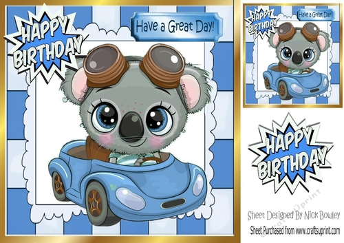 Cute Koala Bear in little blue car 8x8