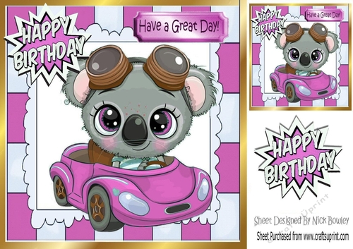 Cute Koala Bear in little pink car 8x8