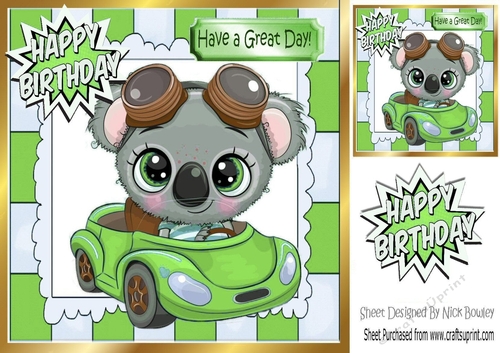 Cute Koala Bear in little green car 8x8