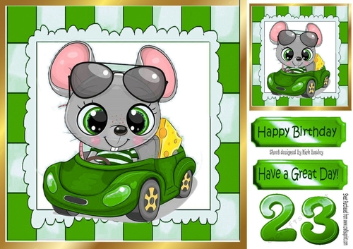cute mouse in green car 8x8