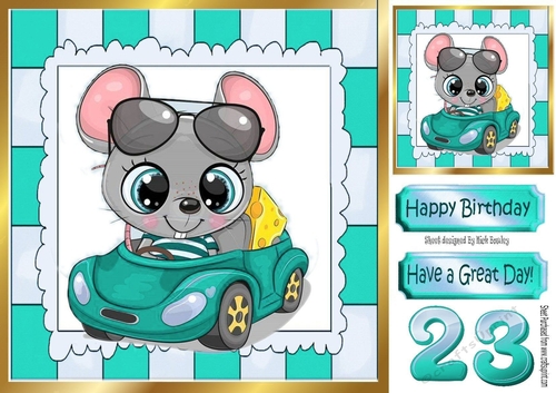 cute mouse in turq car 8x8