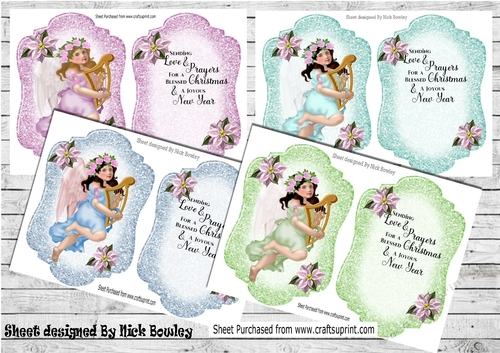  4 lovely Christmas Angel card fronts  with  Blessed verse A5 Mini kit