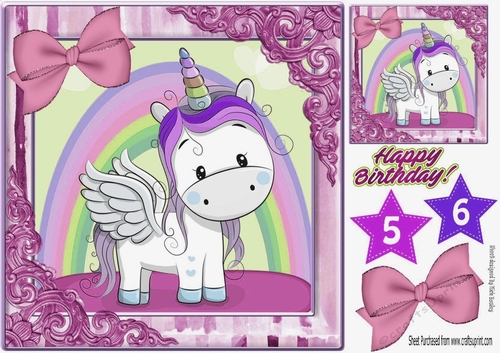 Cute unicorn with rainbow and pink bow 8x8